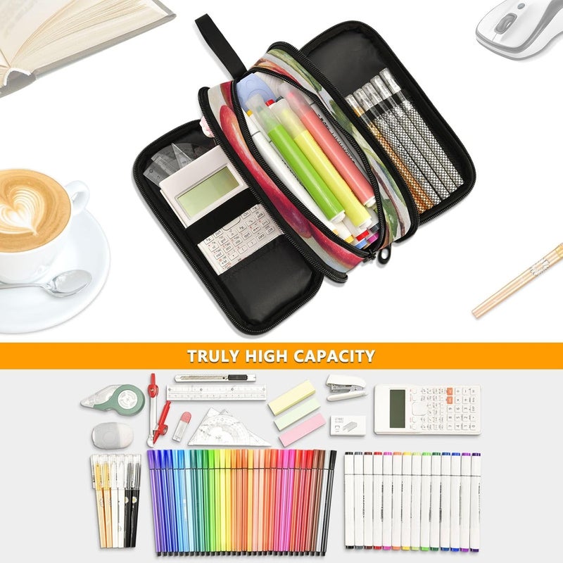 Pencil Case Large Capacity pencil case pouch 3 Compartment Pen Bag pen organizer with Zipper for Girl Boy School Office Apples - Image 5