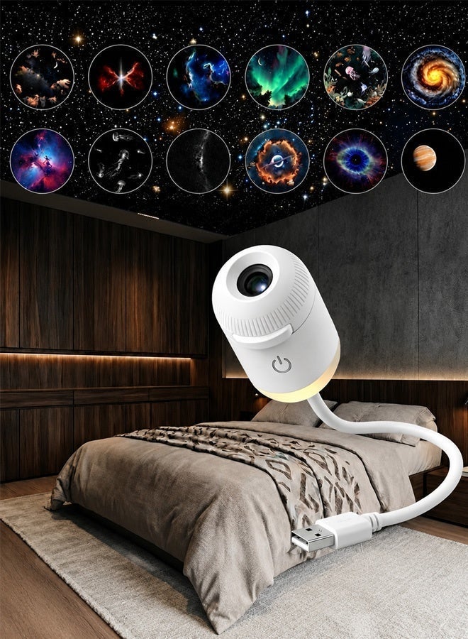 جهاز عرض ليلي للمجرة 2 في 1، جهاز عرض ليلي محمول يعمل بمنفذ USB، إضاءة ليلية بنجوم، تصميم قابل للتعديل بزاوية 360 درجة، مصباح جداري صغير بتقنية LED للبالغين والأطفال - Image 1