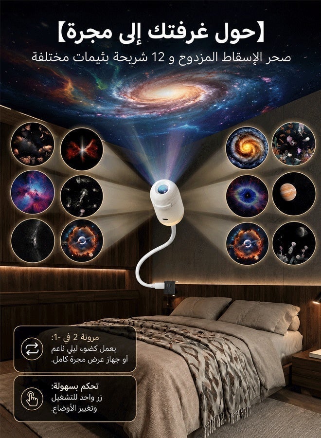 جهاز عرض ليلي للمجرة 2 في 1، جهاز عرض ليلي محمول يعمل بمنفذ USB، إضاءة ليلية بنجوم، تصميم قابل للتعديل بزاوية 360 درجة، مصباح جداري صغير بتقنية LED للبالغين والأطفال - Image 2