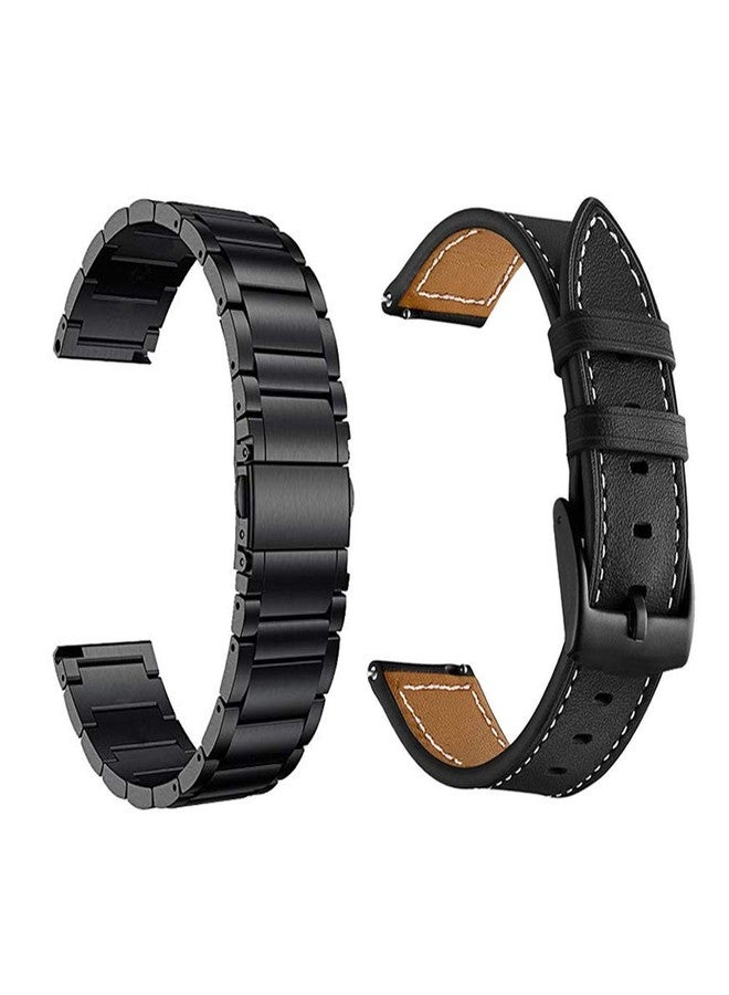 Yeejok Galaxy Watch 3 41mm Bands Leather+Metal for Men Women, Galaxy Watch Active 2 44mm Bands, 20mm Bands Replacement Compatible for Galaxy Watch Active 40mm, Gear Sport, S2 Classic-Black+Black - Image 1