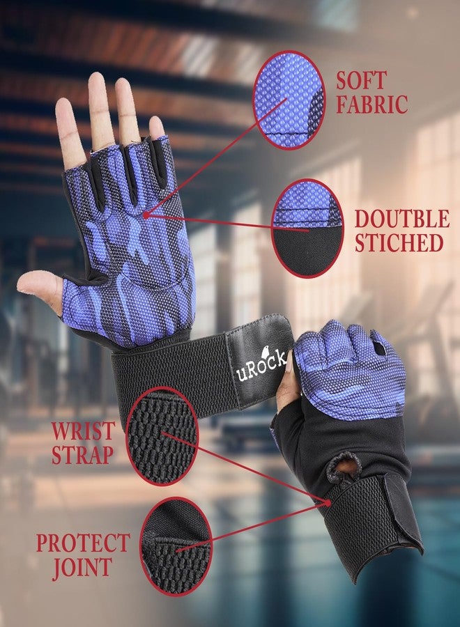 UROCK Fitness Exercise Workout Cycling Riding Weightlifting Gloves for Men & Women with Wrist Support Leather Padded Palm Support (Universal Size) (Blue) - Image 3