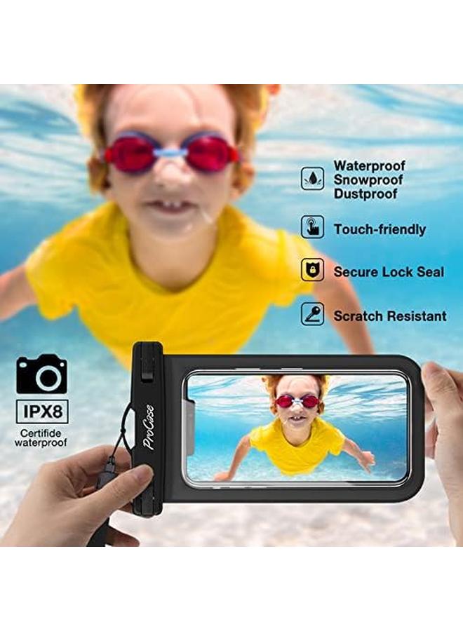 Procases 2 Pack Waterproof Phone Pouch Case Holder 7" Universal Underwater Cellphone Dry Bag For Iphone 15 14 13 Pro Max 12 11 Pro Max Xs Xr X 8 7 Galaxy S23 S22 S21 Pixel Beach Cruise Black - Image 2