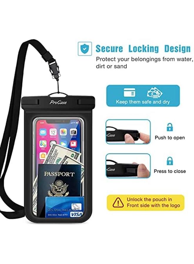 Procases 2 Pack Waterproof Phone Pouch Case Holder 7" Universal Underwater Cellphone Dry Bag For Iphone 15 14 13 Pro Max 12 11 Pro Max Xs Xr X 8 7 Galaxy S23 S22 S21 Pixel Beach Cruise Black - Image 3