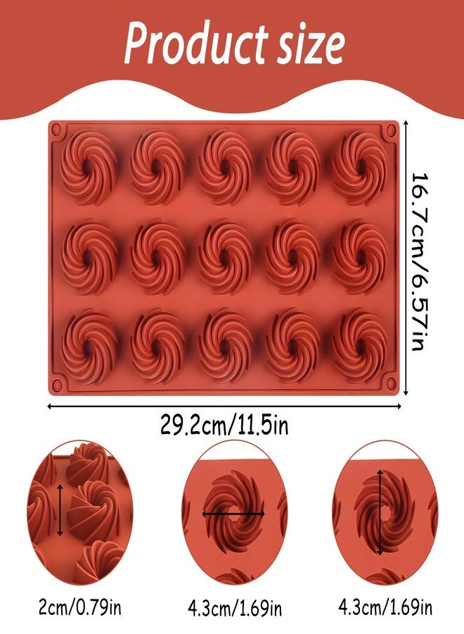 Fchil Silicone Swirl Donut Mold, 15-Cavity Mini Spiral Cake Pan, 11.5 x 6.6 inches, 2-Pack, Terra Cotta - Image 2