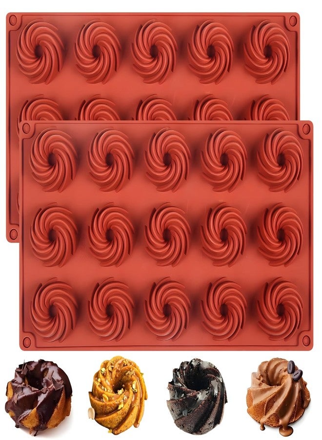Fchil Silicone Swirl Donut Mold, 15-Cavity Mini Spiral Cake Pan, 11.5 x 6.6 inches, 2-Pack, Terra Cotta - Image 1