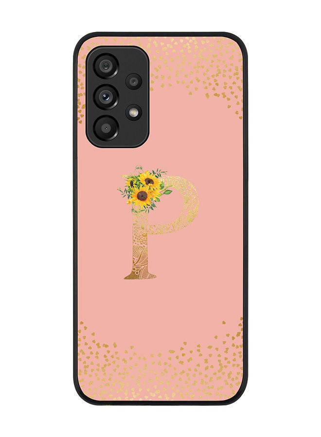 Stylizedd Rugged Black edge case for Samsung Galaxy A33 5G Slim fit Soft Case Flexible Rubber Edges Anti Drop TPU Gel Thin Cover - Custom Monogram Initial Letter Floral Pattern Alphabet - P (Rose Pink ) - Image 1