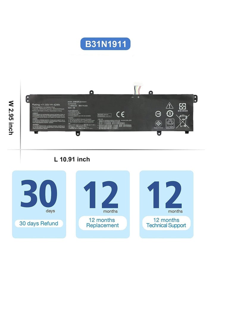 Zexen - B31N1911 C31N1911 Laptop Battery Compatible for ASUS VivoBook Flip K413EA K413FA K413FP S433EA S433FA TM420U TM420UA TP420UA TP470EA TP470EZ X413EA X413JA 11.55 42Wh - Image 1