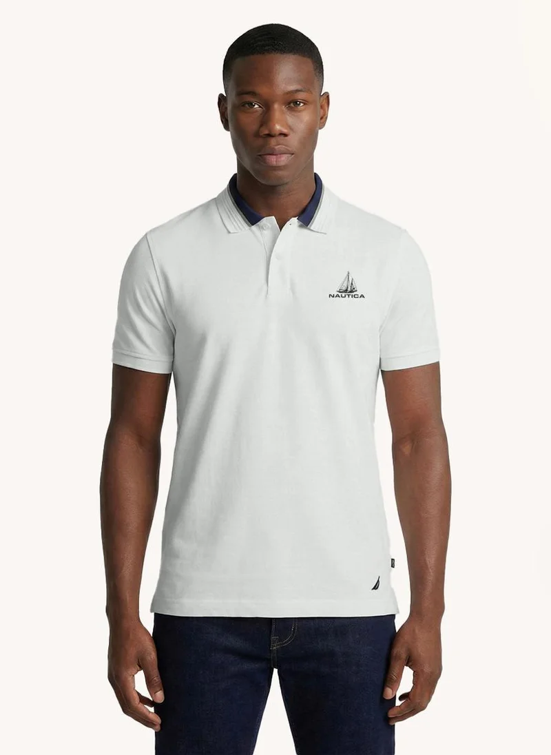 Nautica Men Regular Fit Short Sleeve Logo Polo Shirt for Casual Styling - White