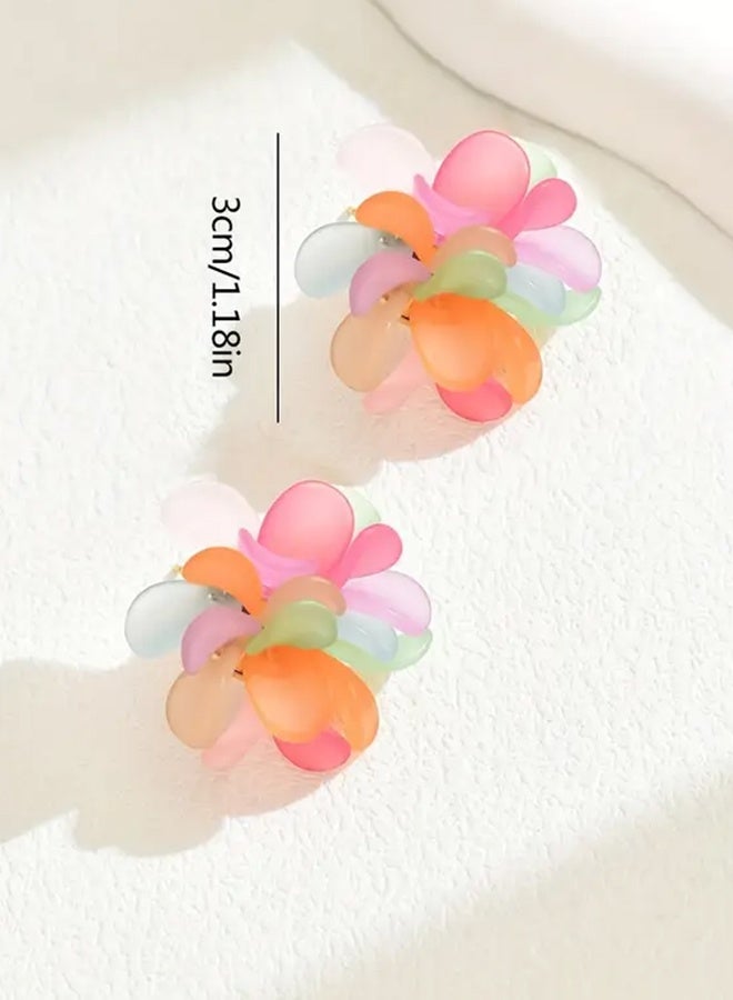 Ready For Chai Bohemian style summer floral heart-shaped pendant earrings - colorful acrylic petals, randomly mixed colors, Stainless Steel earrings, suitable for casual dresses, daily matching - Image 4