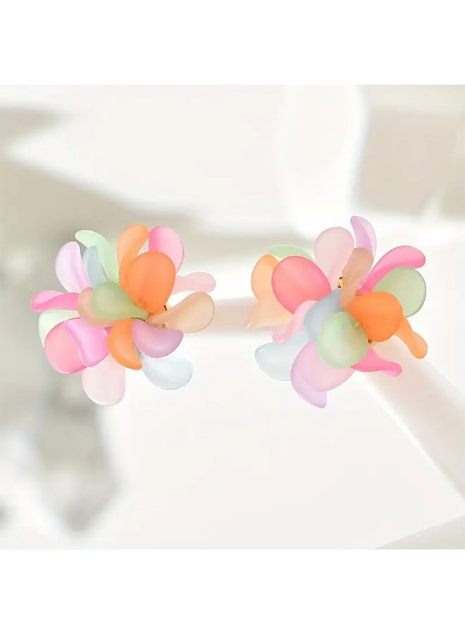 Ready For Chai Bohemian style summer floral heart-shaped pendant earrings - colorful acrylic petals, randomly mixed colors, Stainless Steel earrings, suitable for casual dresses, daily matching - Image 5