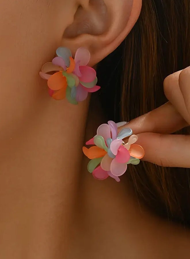 Ready For Chai Bohemian style summer floral heart-shaped pendant earrings - colorful acrylic petals, randomly mixed colors, Stainless Steel earrings, suitable for casual dresses, daily matching - Image 1