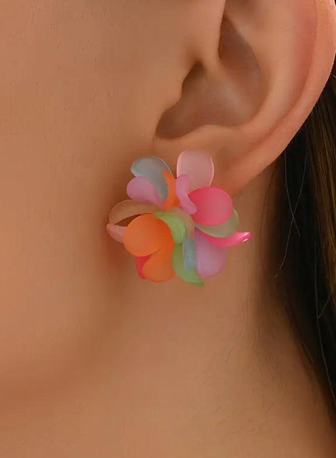 Ready For Chai Bohemian style summer floral heart-shaped pendant earrings - colorful acrylic petals, randomly mixed colors, Stainless Steel earrings, suitable for casual dresses, daily matching - Image 2