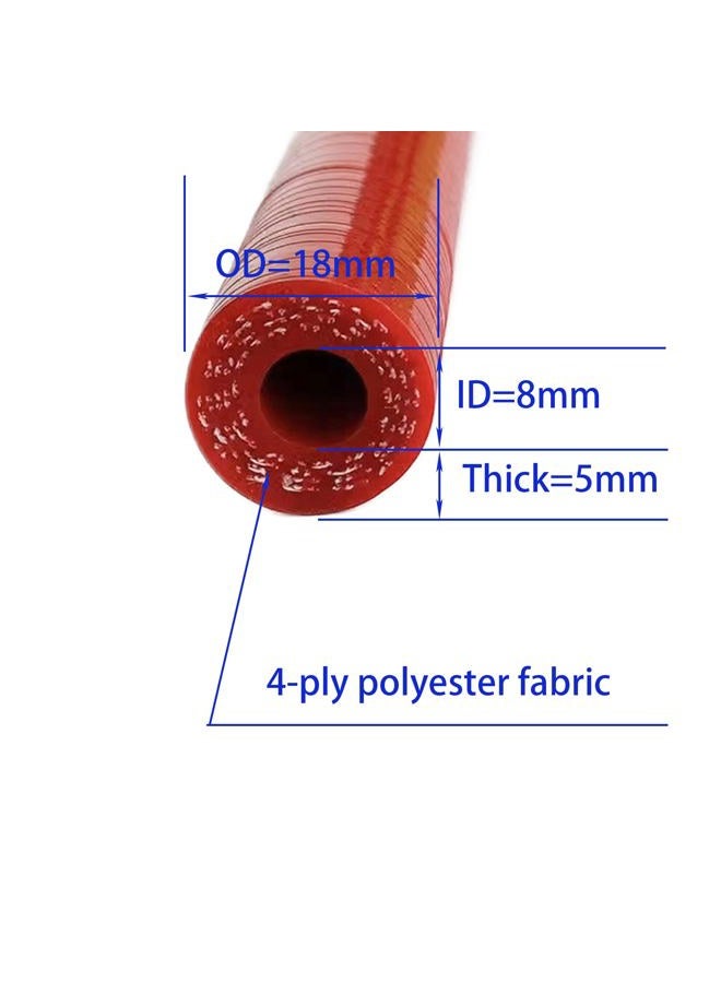 Bekelan 8MM (5/16") X 10FT Red High Temp Reinforced Silicone Heater Hose Radiator Coolant Straight Line(Work Pressure 145PSI/4-ply Reinforced/5MM Thick)+2 Clamp - Image 3