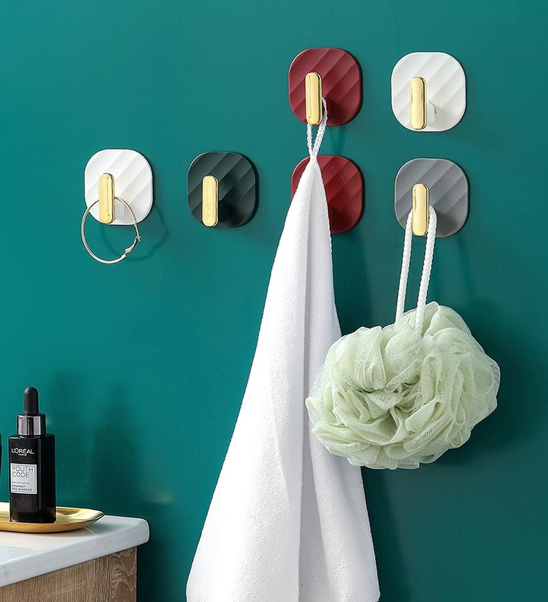 wolpin wolpin Designer Self Adhesive Wall Hooks Waterproof Adhesive Sticky Square Hooks Hanging Capacity 2 KG Max Multipurpose Home Storage Colorful Hook Pack of 4 Pcs  - Image 5