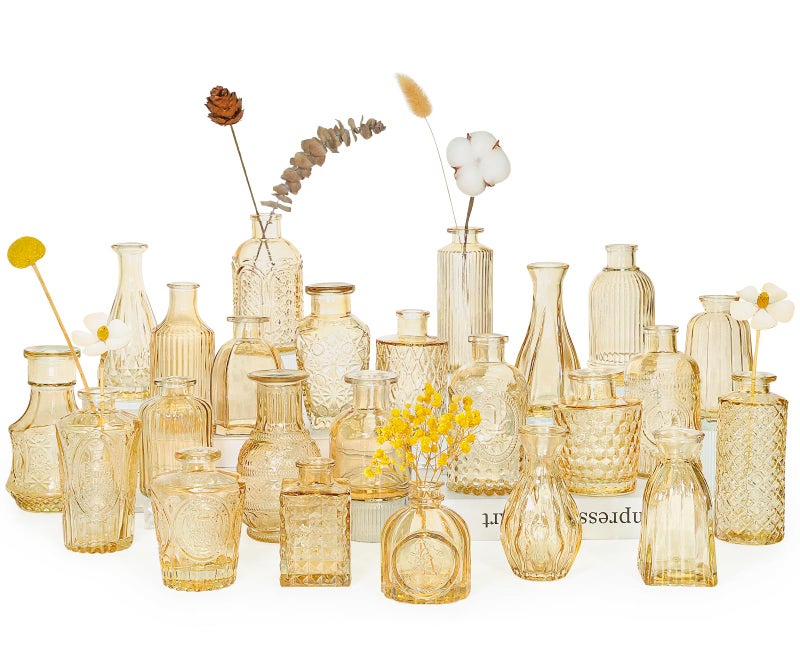 SUPMIND 24pcs Glass Bud Vase Set, Small Gold Amber Flower Vases for Centerpieces in Bulk, Mini Vintage Vase for Wedding, Home,Table Decoration - Image 1
