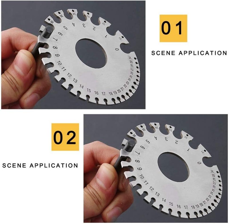 Stainless Steel Thickness Gauge and Wire Measuring Tool, for Metal Sheets and Welding 2 Pcs, Round Dual Sided Gauge and Thickness Ruler, for Iron Steel Leather and Wood, Sliver - Image 4