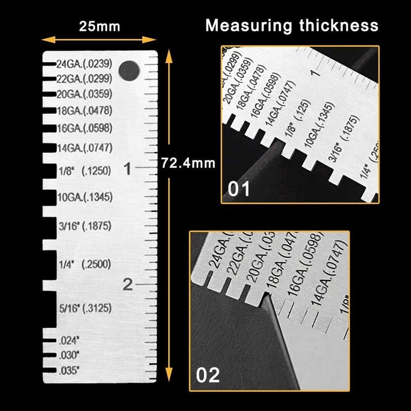 Stainless Steel Thickness Gauge and Wire Measuring Tool, for Metal Sheets and Welding 2 Pcs, Round Dual Sided Gauge and Thickness Ruler, for Iron Steel Leather and Wood, Sliver - Image 3
