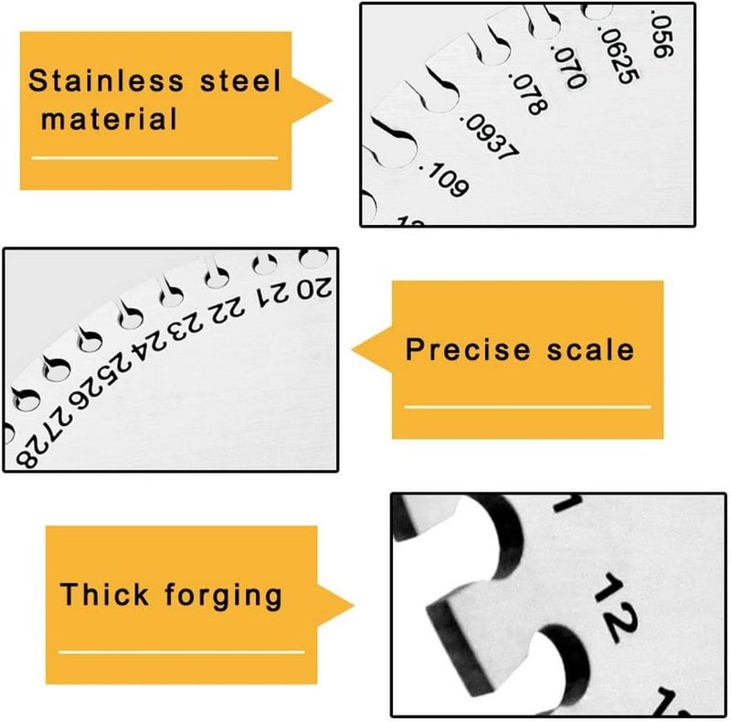 Stainless Steel Thickness Gauge and Wire Measuring Tool, for Metal Sheets and Welding 2 Pcs, Round Dual Sided Gauge and Thickness Ruler, for Iron Steel Leather and Wood, Sliver - Image 5