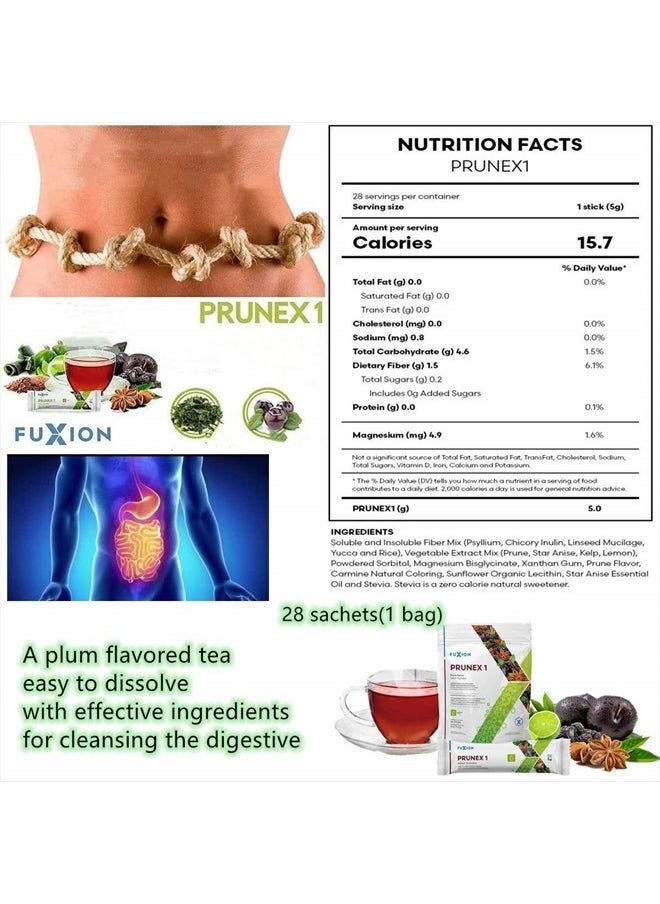 FuXion - Petseeker Fast Acting Colon Cleanse-FuXion Prunex 1,Reliable Overnight Relief from Constipation,Stay Comfortable at Bathroom,All Natural Ingredients,Herb&Fruit w,Fiber&Insulin(Prune&Plum,28 Sachets) - Image 1