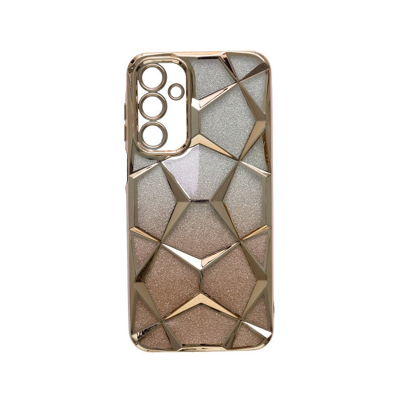 Back Cover Compatible With Samsung A15, Transparent Girly Soft Cover With Glitter And Camera Protection - Gold