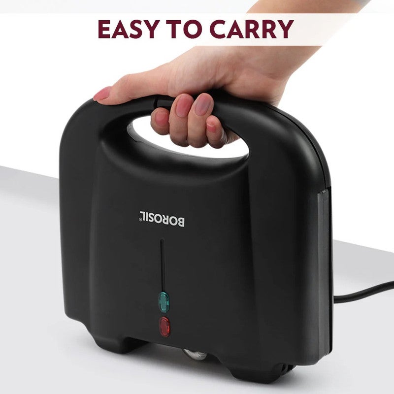 BOROSIL صانعة السندويشات 800 واط | سعة 2 سندويشة | لوحات غير لاصقة، تحكم تلقائي في درجة الحرارة | تشطيب من الفولاذ المقاوم للصدأ | سهل التنظيف ومضاد للانزلاق - Image 2