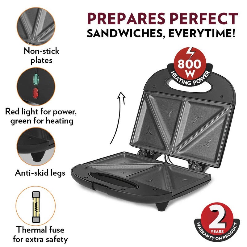 BOROSIL صانعة السندويشات 800 واط | سعة 2 سندويشة | لوحات غير لاصقة، تحكم تلقائي في درجة الحرارة | تشطيب من الفولاذ المقاوم للصدأ | سهل التنظيف ومضاد للانزلاق - Image 5