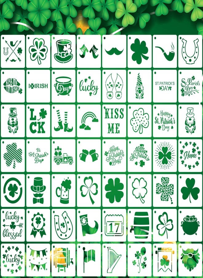 AUGSHY St Patrick's Day Stencils, 56 Pack Clover Theme Templates Stencils for Painting on Wood Ornaments Wood Slice DIY Crafts Fabrics Window St Patrick's Day Party Home Decor (3 Inch) - Image 1