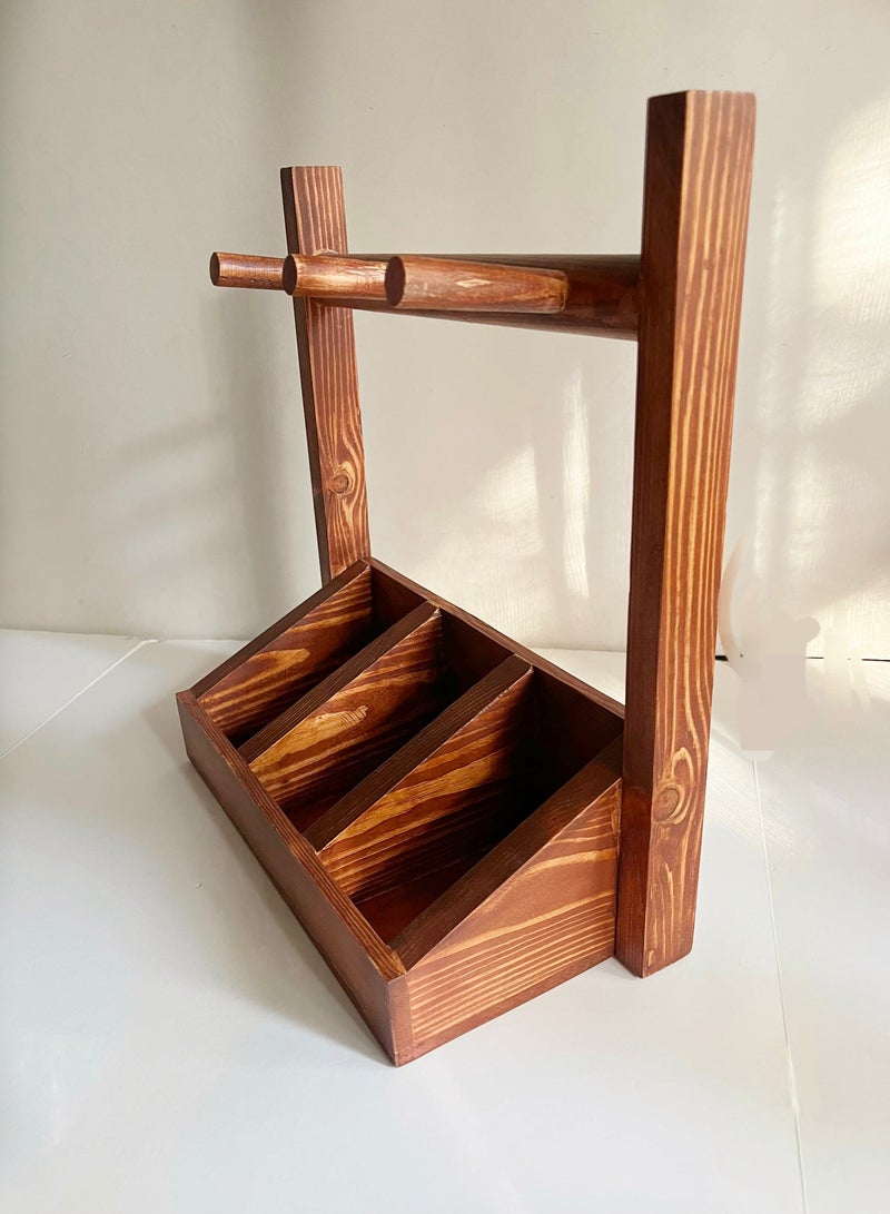 اتش إس هوم صندوق تنظيم مطبخ خشبي بمقبض – تخزين متعدد الاستخدامات لأدوات المائدة | حامل أدوات المطبخ | تنظيم المجات والأكواب - Image 3