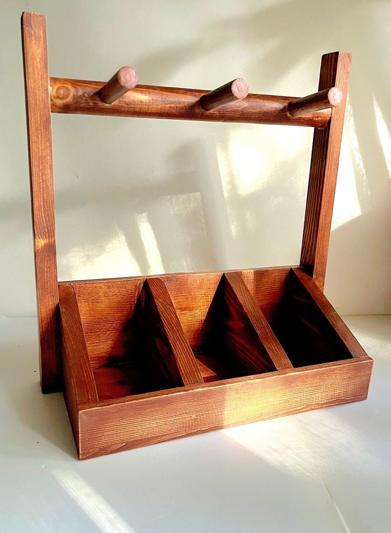 اتش إس هوم صندوق تنظيم مطبخ خشبي بمقبض – تخزين متعدد الاستخدامات لأدوات المائدة | حامل أدوات المطبخ | تنظيم المجات والأكواب - Image 2