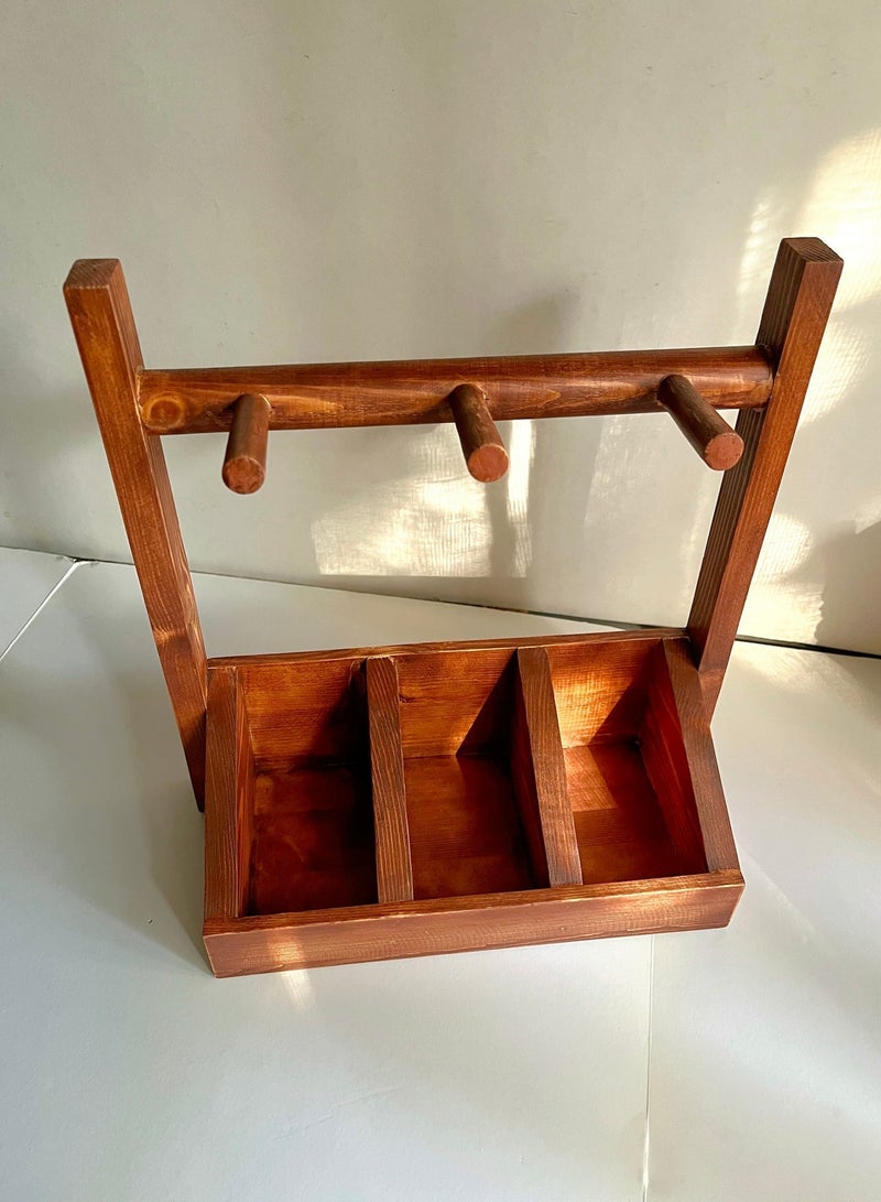 اتش إس هوم صندوق تنظيم مطبخ خشبي بمقبض – تخزين متعدد الاستخدامات لأدوات المائدة | حامل أدوات المطبخ | تنظيم المجات والأكواب - Image 4