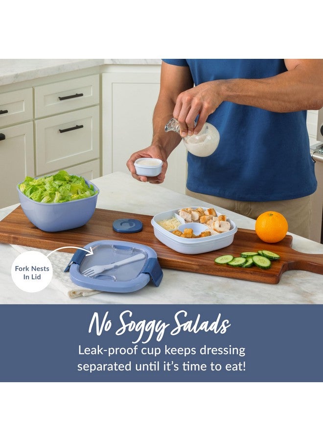 بنتجو وعاء سلطة بينتجو - وعاء سعة 54 أونصة مع صينية إضافات مقسمة إلى 4 أقسام، وحاوية صلصة مانعة للتسرب، وشوكة قابلة لإعادة الاستخدام، وصندوق غداء خالٍ من مادة BPA لتحضير الوجبات وتخزين الطعام؛ صينية بينتو قابلة للإزالة (رمادي) - Image 4