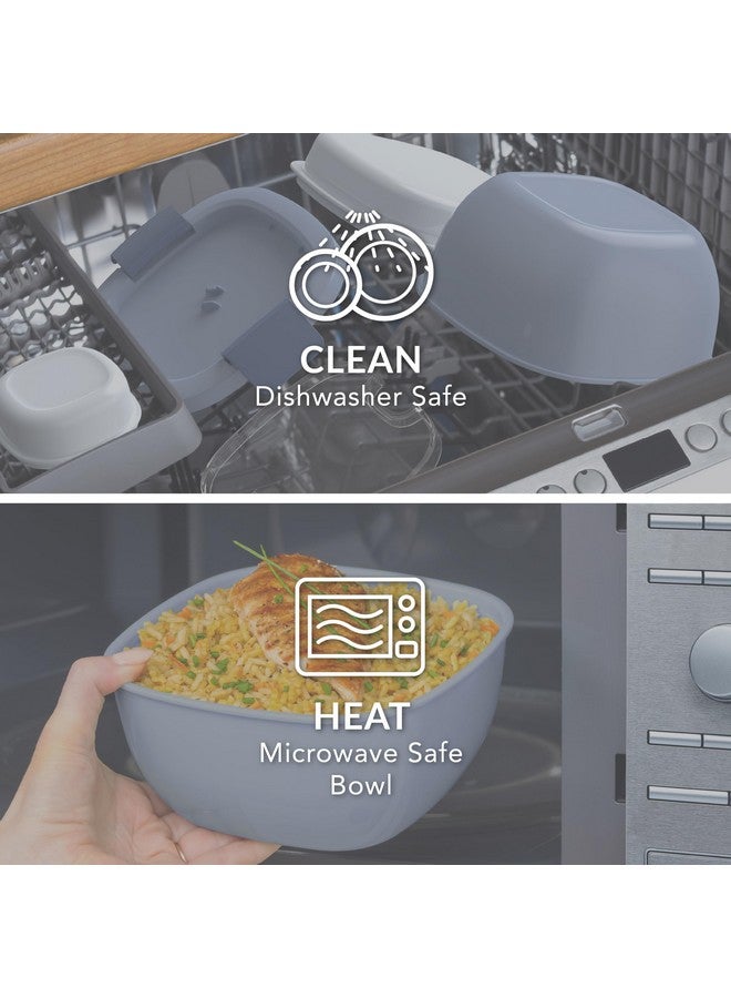 بنتجو وعاء سلطة بينتجو - وعاء سعة 54 أونصة مع صينية إضافات مقسمة إلى 4 أقسام، وحاوية صلصة مانعة للتسرب، وشوكة قابلة لإعادة الاستخدام، وصندوق غداء خالٍ من مادة BPA لتحضير الوجبات وتخزين الطعام؛ صينية بينتو قابلة للإزالة (رمادي) - Image 5