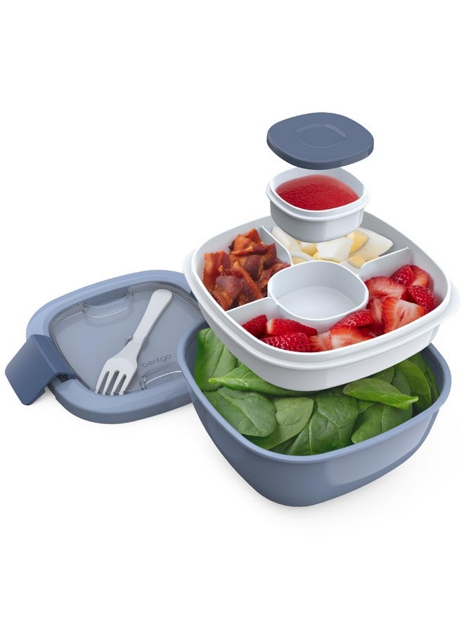 بنتجو وعاء سلطة بينتجو - وعاء سعة 54 أونصة مع صينية إضافات مقسمة إلى 4 أقسام، وحاوية صلصة مانعة للتسرب، وشوكة قابلة لإعادة الاستخدام، وصندوق غداء خالٍ من مادة BPA لتحضير الوجبات وتخزين الطعام؛ صينية بينتو قابلة للإزالة (رمادي) - Image 1