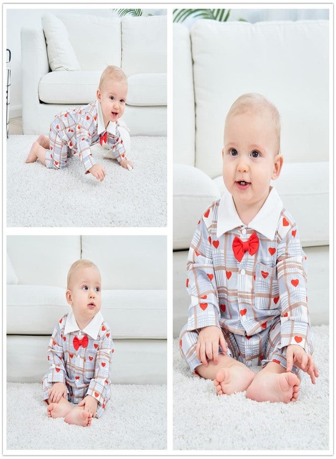 bilison Baby Boy Valentines Day Outfit Gentleman Bowtie Tuxedo Suit One Piece Romper Jumpsuit Overall Clothes Set - Image 2