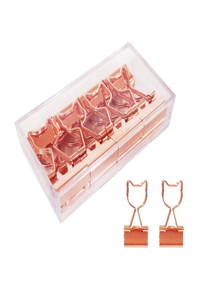 Supfoxer Cat Binder Clips 3/4-Inch Medium Rose Gold Paper Clips in Acrylic Crystal Box Apply to Invoice Bill Clip Decorative Paper Clips Notes Letter for Office Home School - Image 1
