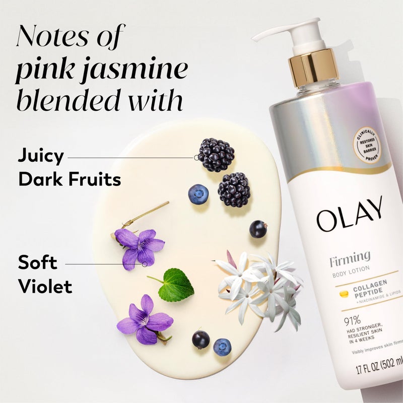 Olay Body Lotion for Women, Firming with Collagen Peptides Serum, Visibly Firmer Skin, 24hr Moisture & Hydration, Fast Absorbing Formula, Vitamin B3 Complex, For All Skin Types, 17 fl oz - Image 5