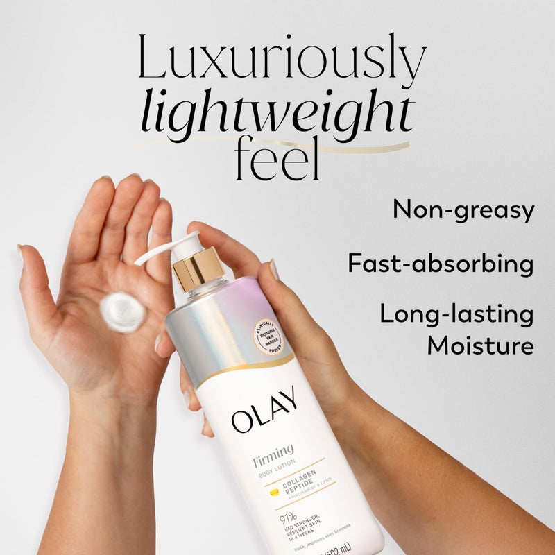 Olay Body Lotion for Women, Firming with Collagen Peptides Serum, Visibly Firmer Skin, 24hr Moisture & Hydration, Fast Absorbing Formula, Vitamin B3 Complex, For All Skin Types, 17 fl oz - Image 2