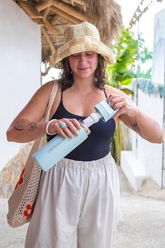 LifeStraw Go Series – Insulated Stainless Steel Water Filter Bottle for Travel and Everyday Use, Removes Bacteria, Parasites and Microplastics, Improves Taste, 18oz Seafoam - Image 2