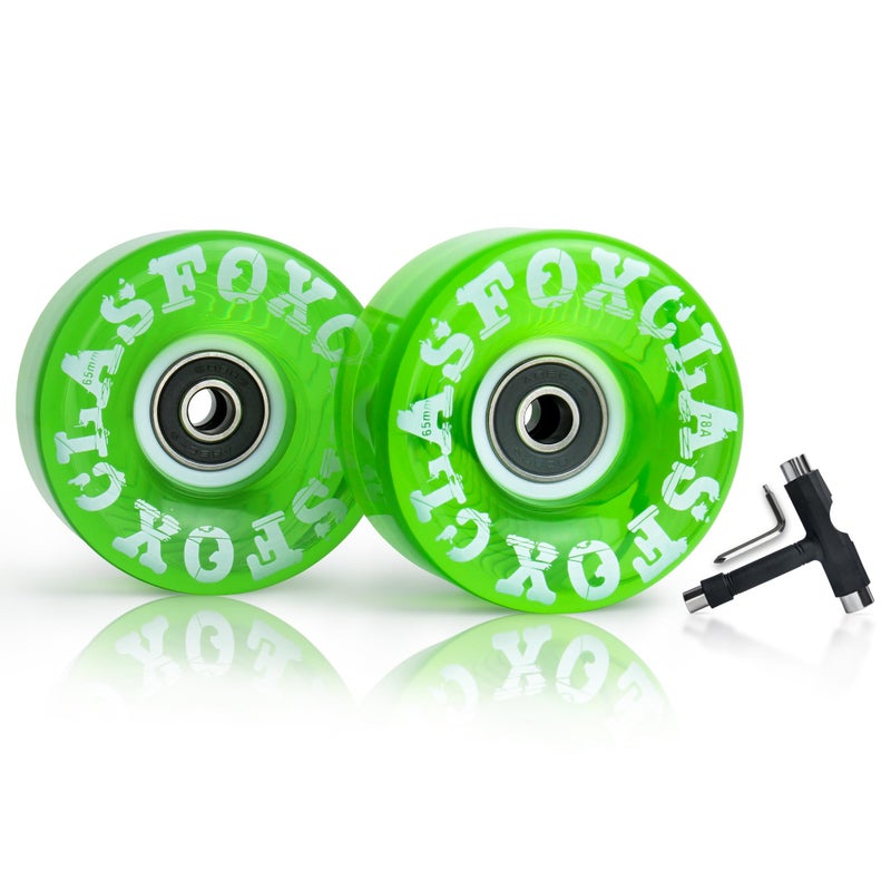 CLAS FOX 78A Indoor or Outdoor 65x35mm Quad Roller Skate Wheels with ABEC9 Bearings 8 Pcs Emerald Green