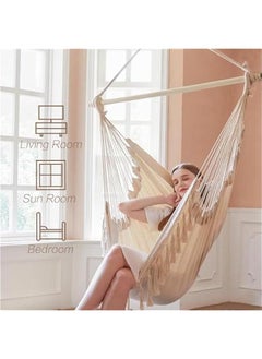 HOOKOR Hanging Hammock Chair with Tassel, Bedroom Swing Chair, Max 500 Lbs, Indoor Outdoor, 2 Cushions Included, Large Fabric Size with Pocket, Steel Spreader Bar, Hardware Kits and Bag (Beige)  - Image 3
