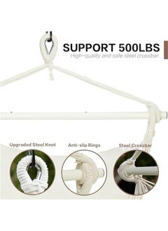 HOOKOR Hanging Hammock Chair with Tassel, Bedroom Swing Chair, Max 500 Lbs, Indoor Outdoor, 2 Cushions Included, Large Fabric Size with Pocket, Steel Spreader Bar, Hardware Kits and Bag (Beige)  - Image 5