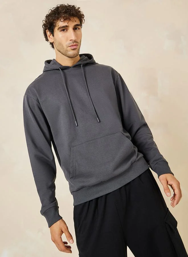 Styli Relaxed Fit Fleece Hoodie with Kangaroo Pocket