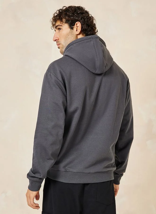 Styli Relaxed Fit Fleece Hoodie with Kangaroo Pocket