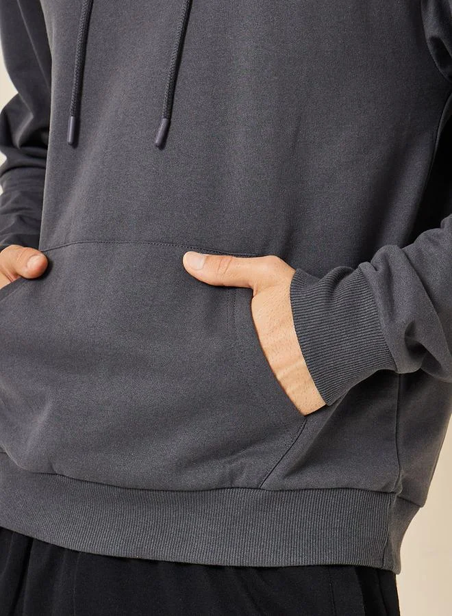 Styli Relaxed Fit Fleece Hoodie with Kangaroo Pocket