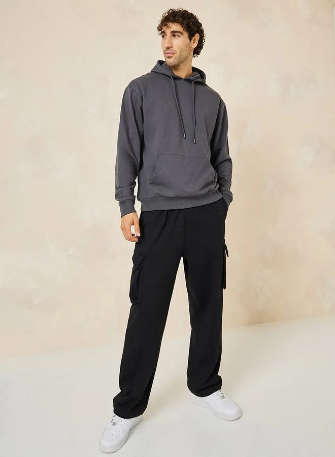 Styli Relaxed Fit Fleece Hoodie with Kangaroo Pocket