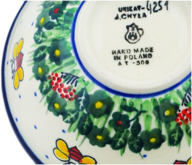 Polmedia Polish Pottery وعاء بولندي من الفخار بقطر 4 بوصات مصنوع من سيراميكا أرتيستشينا بموضوع نحلة سعيدة توقيع UNIKAT شهادة الأصالة - Image 4