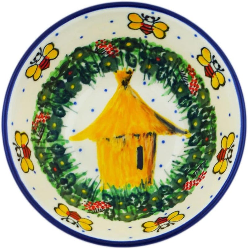 Polmedia Polish Pottery وعاء بولندي من الفخار بقطر 4 بوصات مصنوع من سيراميكا أرتيستشينا بموضوع نحلة سعيدة توقيع UNIKAT شهادة الأصالة - Image 2