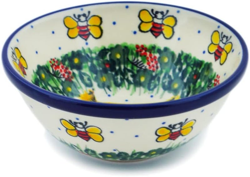 Polmedia Polish Pottery وعاء بولندي من الفخار بقطر 4 بوصات مصنوع من سيراميكا أرتيستشينا بموضوع نحلة سعيدة توقيع UNIKAT شهادة الأصالة - Image 1