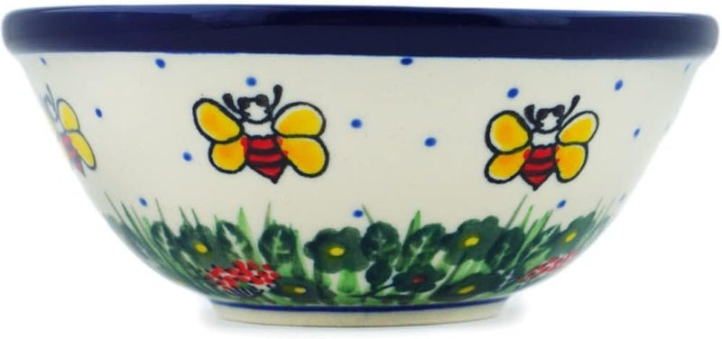 Polmedia Polish Pottery وعاء بولندي من الفخار بقطر 4 بوصات مصنوع من سيراميكا أرتيستشينا بموضوع نحلة سعيدة توقيع UNIKAT شهادة الأصالة - Image 3