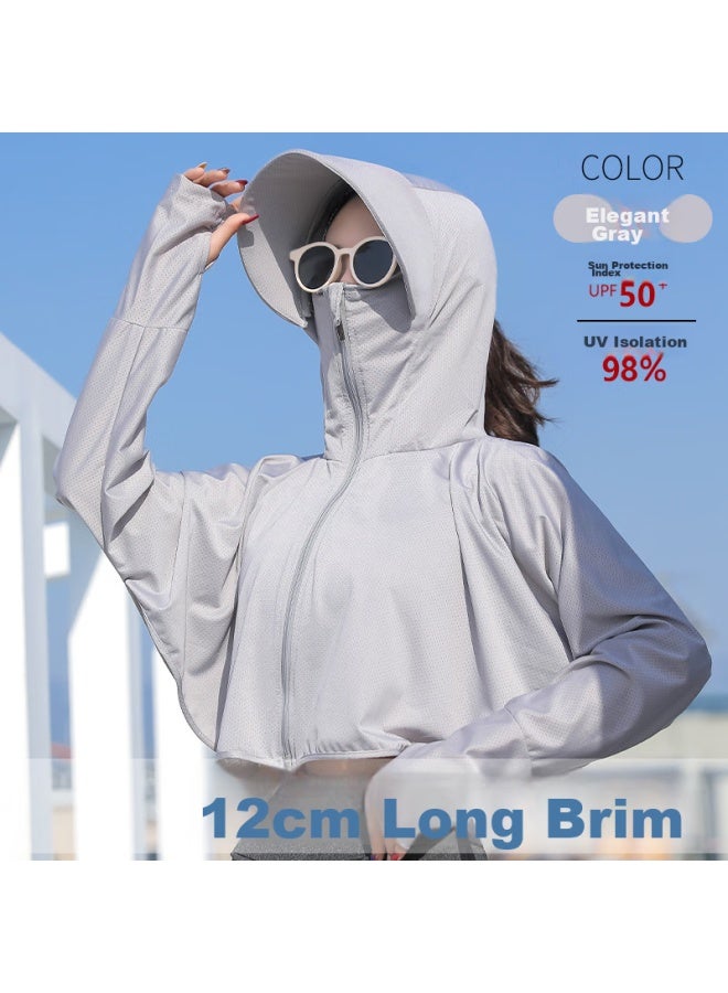 Bikebros Women'S Sun Protection Clothing, Ice Silk Sun Protection Garment, Summer Lightweight Outdoor Windbreaker, Uv Protection Upf50+, Breathable Ice-Feel Cape, White With Extended Brim - Image 4